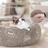 rabbitgoo Cat Bed for Indoor Cats, Fluffy Round Self Warming Calming Soft Plush Donut Cuddler Cushion Pet Bed for Small Dogs Kittens