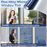 rabbitgoo One Way Window Film, Mirror Effect Tint Glass Covering for Home Office, Daytime Privacy Protecting Reflective Heat Control Anti UV Door Sticker for House